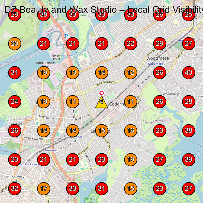 DZ Beauty and Wax Studio GeoGrid visibility map for Beauty Salon in Woodmere